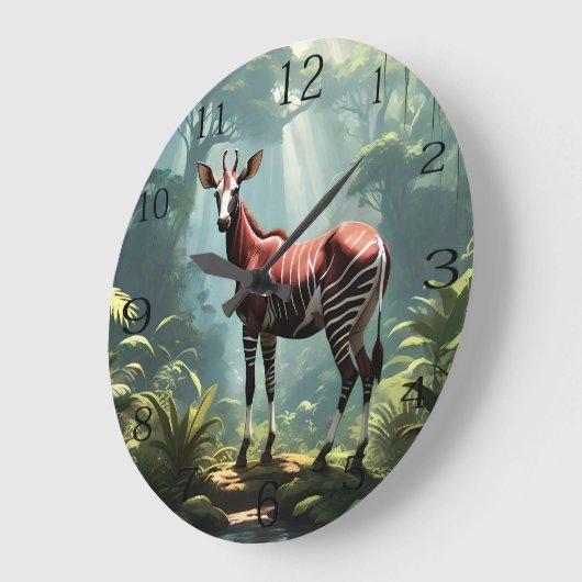 Grande Horloge Ronde Okapi Dans La Forêt Pluviale, (Zebra Giraffe) (Angle)