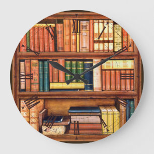 Grande Horloge Ronde Old Books Library Booksauxiliaire Roman Wall Clock