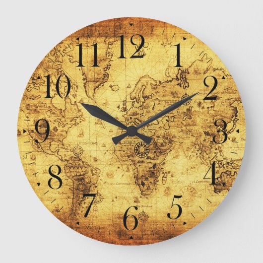 Grande Horloge Ronde Old World Map Antique History Designer Clock (Recto)
