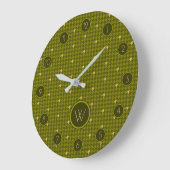 Grande Horloge Ronde Olive with Gold Accent Houndstooth Clock (Angle)