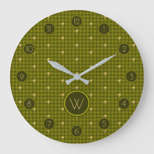 Grande Horloge Ronde Olive with Gold Accent Houndstooth Clock