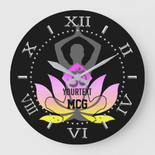 Grande Horloge Ronde OM personnalisé Namaste Lotus Flower Yoga Pose