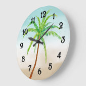Grande Horloge Ronde Ombre de sable Bleu Tropical Palm Tree (Angle)