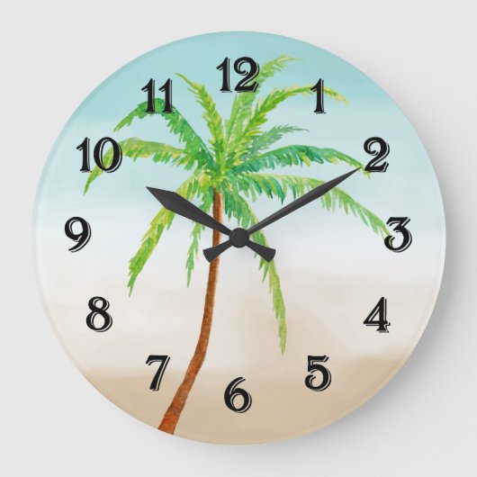 Grande Horloge Ronde Ombre de sable Bleu Tropical Palm Tree (Recto)