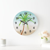 Grande Horloge Ronde Ombre de sable Bleu Tropical Palm Tree (Maison)