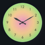 Grande Horloge Ronde Ombre vert de gris rose<br><div class="desc">Belle aquarelle numérique Rose Peach Vert dégradé design ombragé. Cadeaux d'été rayonnants.</div>