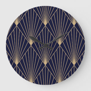 Grande Horloge Ronde Or bleu foncé Abstrait géométrique