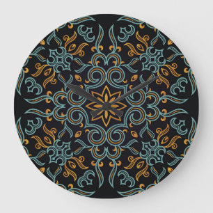 Grande Horloge Ronde Or et bleu : Vintage ornemental