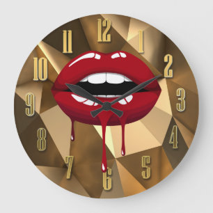 Grande Horloge Ronde Or Luxe Beauté Glam Rouge Goutte Gouttant Lèvres