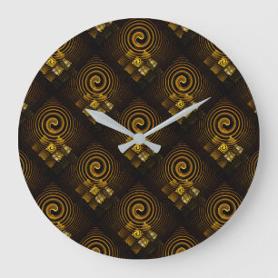 Grande Horloge Ronde Or Moderne Bohème Élégant Motif d'Art Abstrait #50