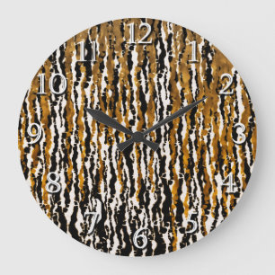 Grande Horloge Ronde Or & Noir Moderne Safari Pluie Jungle Glamour