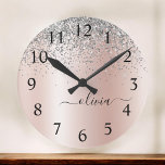 Grande Horloge Ronde Or rose - Parties scintillant rose pâle Monogramme<br><div class="desc">Rose Gold - Blush Pink and Silver Faux Foil Metallic Sparkle Glitter Brushed Metal Monogram Nom Clock. This makes the perfect sweet 16 birthday,  wedding,  bridal shower,  anniversary,  baby shower or bachelorette party gift for someone that loves glam luxury and chic styles.</div>