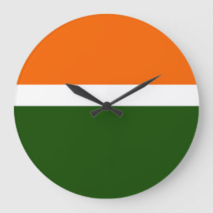 Grande Horloge Ronde Orange Blanc Vert Plat Couleur Bloc Design