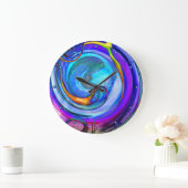 Grande Horloge Ronde Orange bleu abstract (Maison)