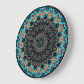 Grande Horloge Ronde Orange Blue Teal Black Mandala Boho Art (Angle)