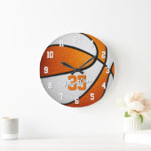 Grande Horloge Ronde orange boys girrball personalized (Maison)