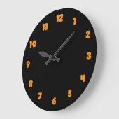 Grande Horloge Ronde orange foncé et noir simple (Angle)