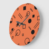 Grande Horloge Ronde Orange, fun, trendy, geometric Memphis graphic (Angle)