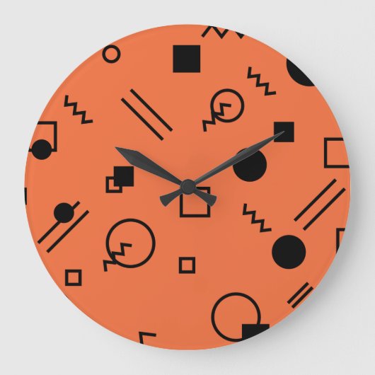Grande Horloge Ronde Orange, fun, trendy, geometric Memphis graphic (Recto)