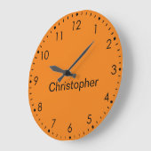 Grande Horloge Ronde Orange personnalisée d'enfant (Angle)