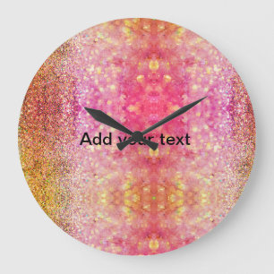 Grande Horloge Ronde Orange rose jaune paillettes ajouter nom scintille