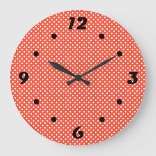 Grande Horloge Ronde Orange, Rouge, point de polka en terre cuite
