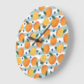 Grande Horloge Ronde Oranges à rayures arrière - plan, motif d'été. (Angle)
