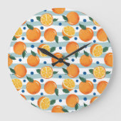 Grande Horloge Ronde Oranges à rayures arrière - plan, motif d'été. (Recto)