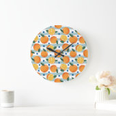 Grande Horloge Ronde Oranges à rayures arrière - plan, motif d'été. (Maison)