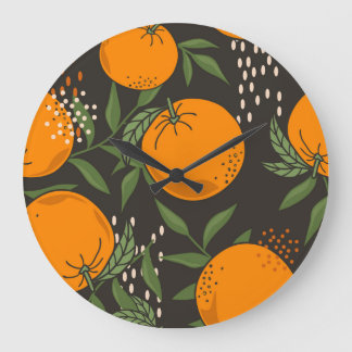 Grande Horloge Ronde Oranges dessinées à la main, arrière - plan vintag