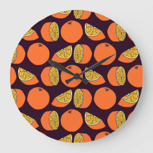 Grande Horloge Ronde Oranges sans couture motif, texture vintage.