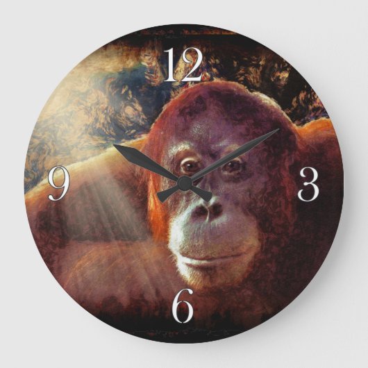 Grande Horloge Ronde Orangutan en voie de disparition et forêt tropical (Recto)