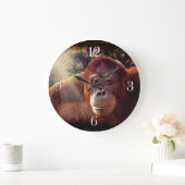 Grande Horloge Ronde Orangutan en voie de disparition et forêt tropical (Maison)