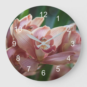 Grande Horloge Ronde Orchidée de thé au lait