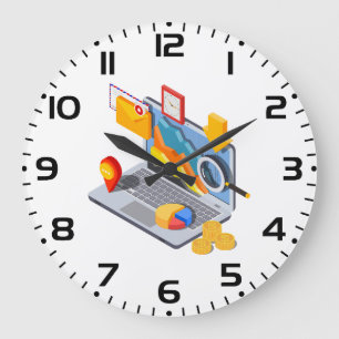 Grande Horloge Ronde Ordinateur portable d'analyse de données commercia