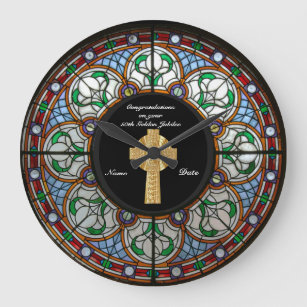 Grande Horloge Ronde Ordination du prêtre Anniversaire Croix de verre t