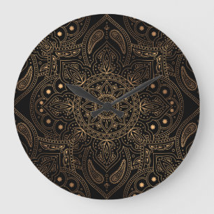 Grande Horloge Ronde Oriental Mandala, Luxury Vintage Motif.