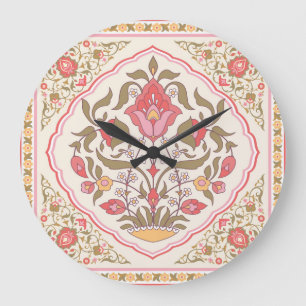 Grande Horloge Ronde Ornate Oriental : Floral Design Stylish.
