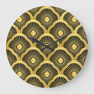 Grande Horloge Ronde Ornement Art Déco : Motif Vintage sans couture