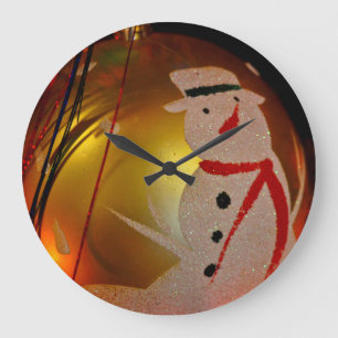 Grande Horloge Ronde Ornement Bonhomme de Neige givré