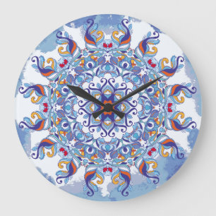 Grande Horloge Ronde Ornement floral, design artistique.