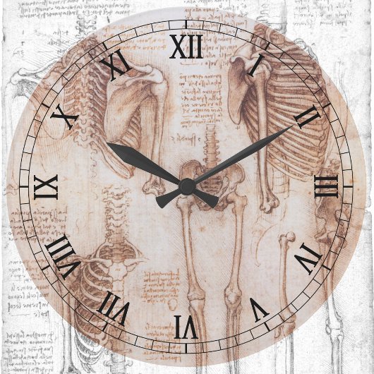 Grande Horloge Ronde Os de squelette de Léonard de Vinci, anatomie huma