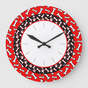 Grande Horloge Ronde Os et empreinte de patte de chien de l'amant