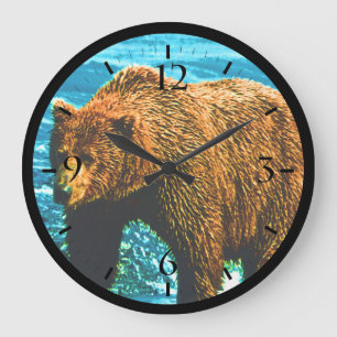Grande Horloge Ronde Ours brun d'Alaska USA vintage