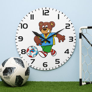 Grande Horloge Ronde Ours de football jouant au football dans un tenue
