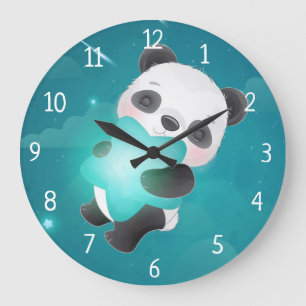 Grande Horloge Ronde Ours de panda avec étoile