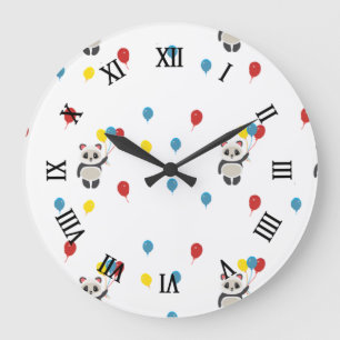 Grande Horloge Ronde Ours de panda blanc ballons
