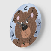 Grande Horloge Ronde Ours en peluche (bleu) (Angle)