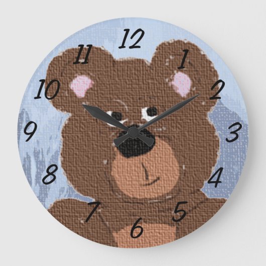 Grande Horloge Ronde Ours en peluche (bleu) (Recto)