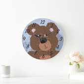 Grande Horloge Ronde Ours en peluche (bleu) (Maison)